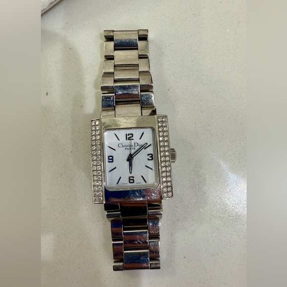 Women’s Christian Dior Riva Watch Stainless Steel Silver Diamonds 25mm Quartz